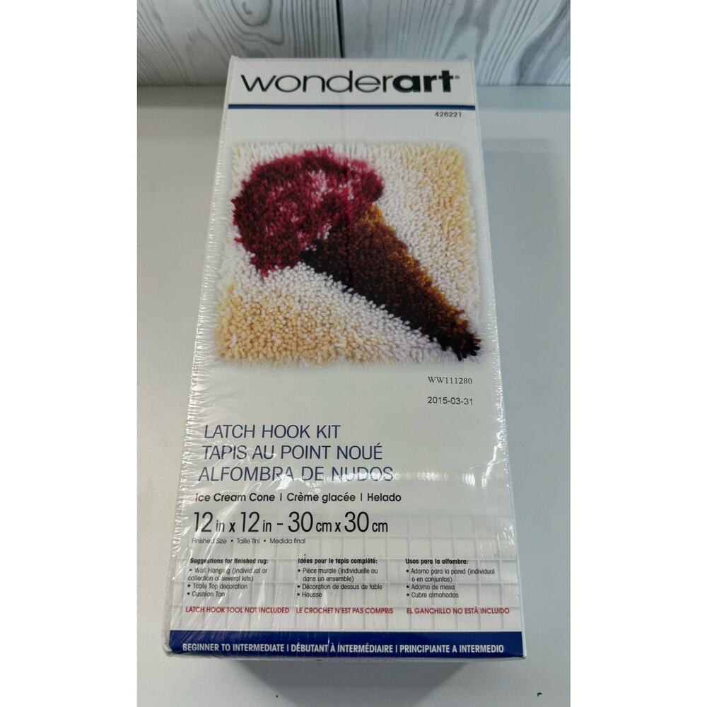 Wonderart Latch Hook Kit And Hook Tool 12"×12" Heart Ice Cream Cone